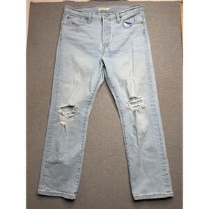 Levis Jeans Womens 32 Blue Wedgie Straight Button Fly High Rise‎ Ripped Denim